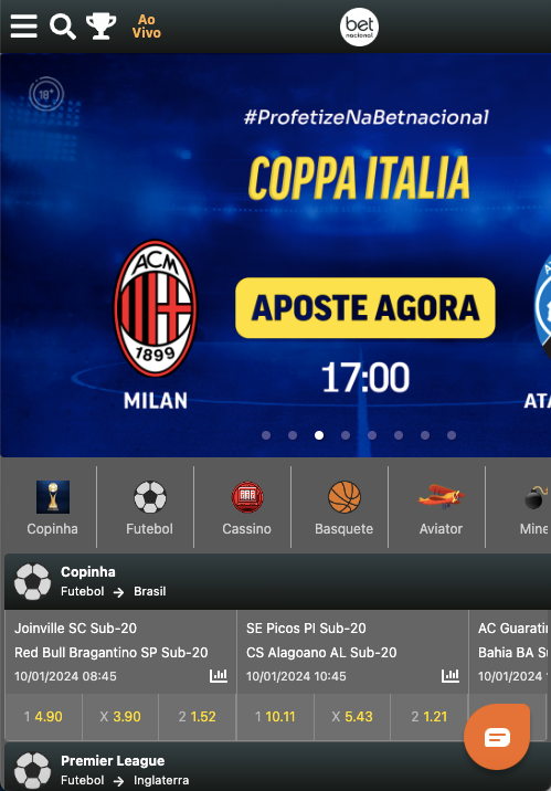 Página principal do site Betnacional