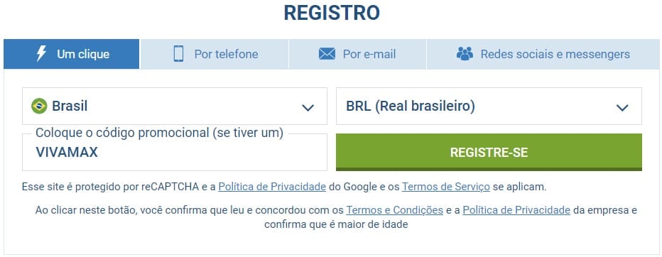 Ativar o código promocional da 1xbet