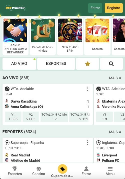 Página principal da plataforma Betwinner