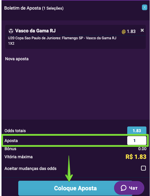 Digite a quantia R e coloque sua aposta