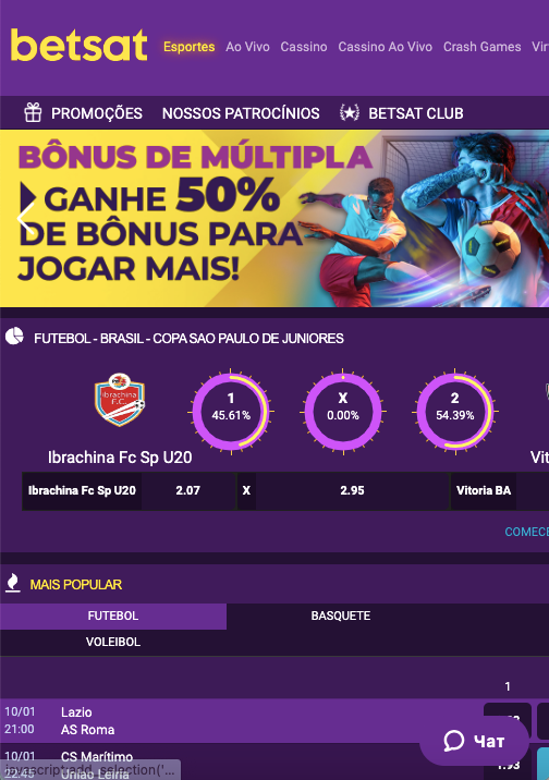 Página principal da plataforma Betsat