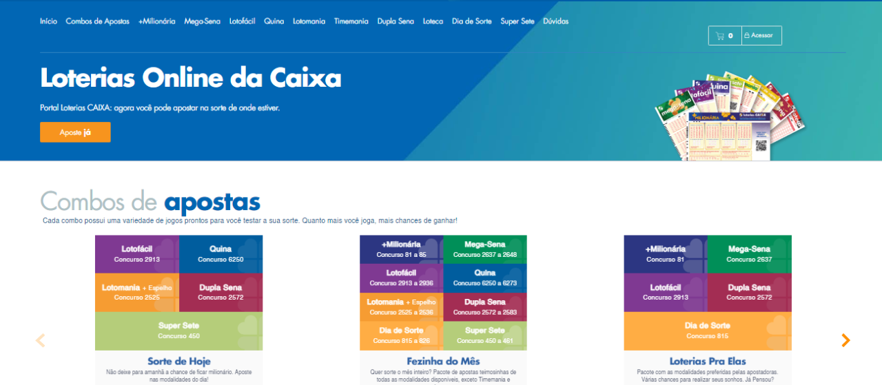 Site da Loteria da Caixa